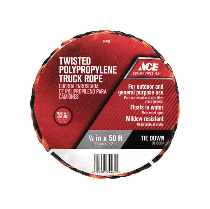 Ace 1/2 in. x 50 ft Black/Orange Twisted Polypropylene Truck Rope