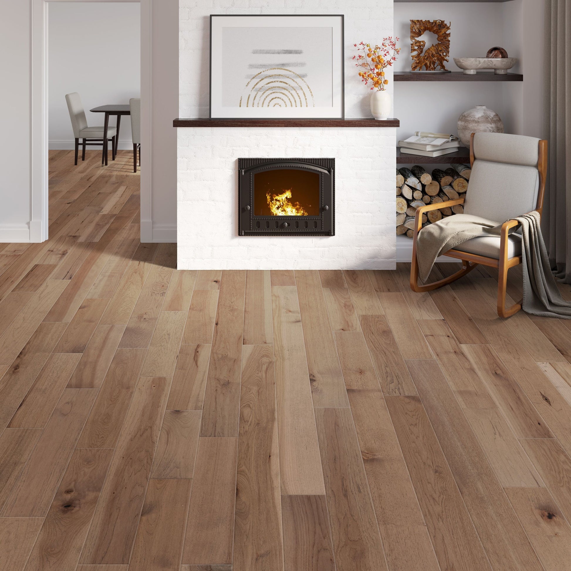 allen + roth Hickory Creekside hardwood flooring — installed room view