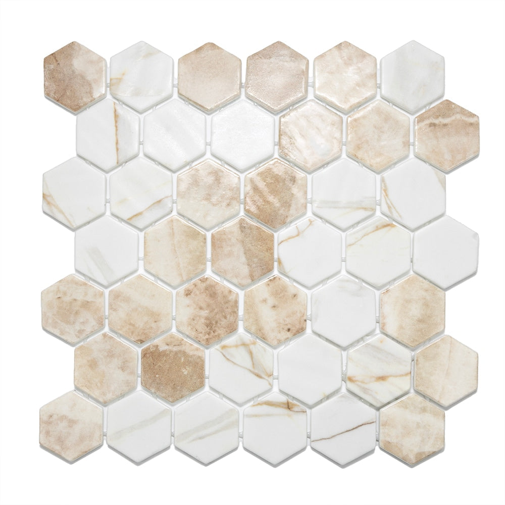 The Tile Life Eterna Hex Cream Blend 2-in x 2-in Multi-finish Glass Hexagon Mosaic Floor and Wall Tile product image