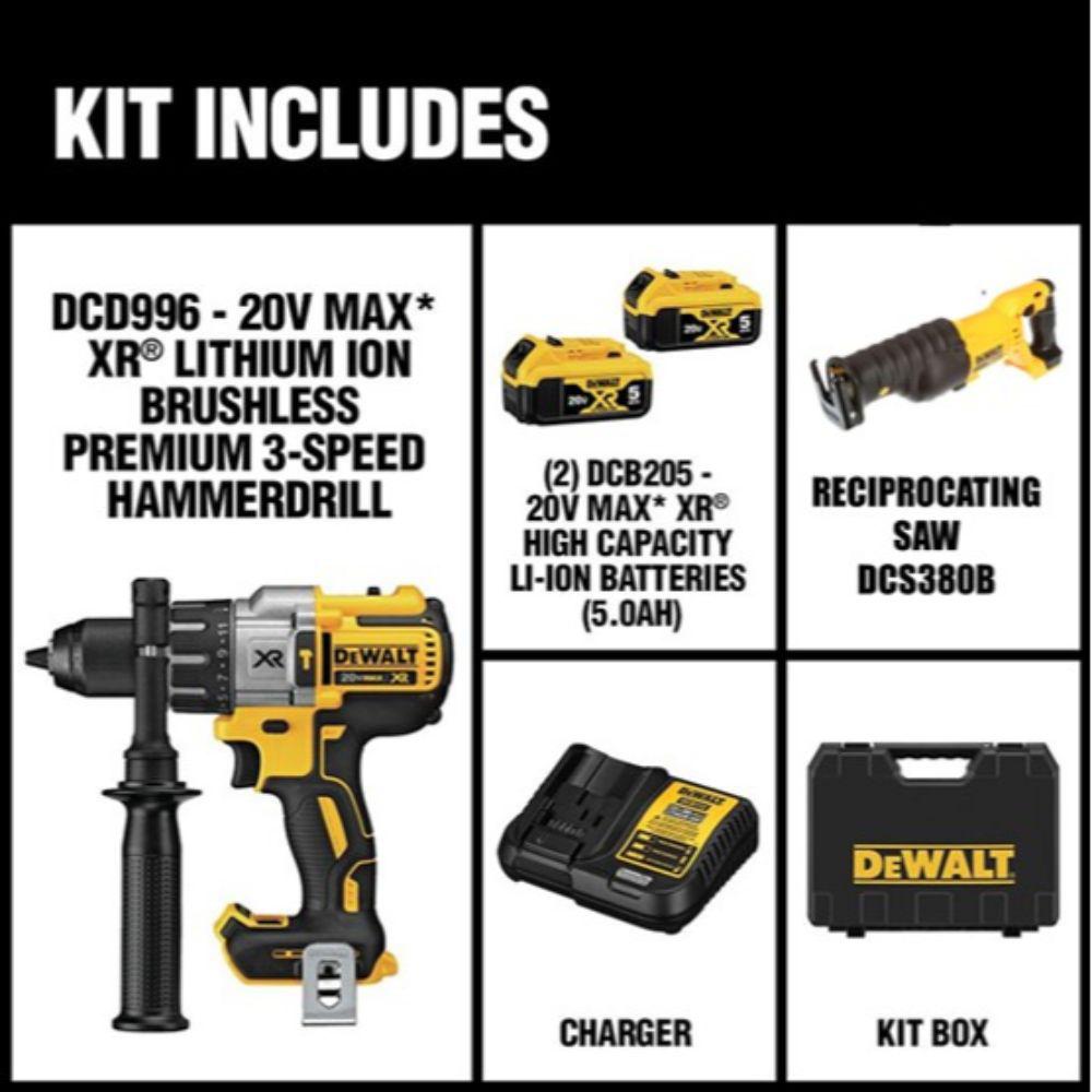 20-Volt MAX XR Cordless Premium Brushless Hammer Drill w/ Bonus 20-Volt MAX Cordless Reciprocating Saw (Tool-Only) - Super Arbor
