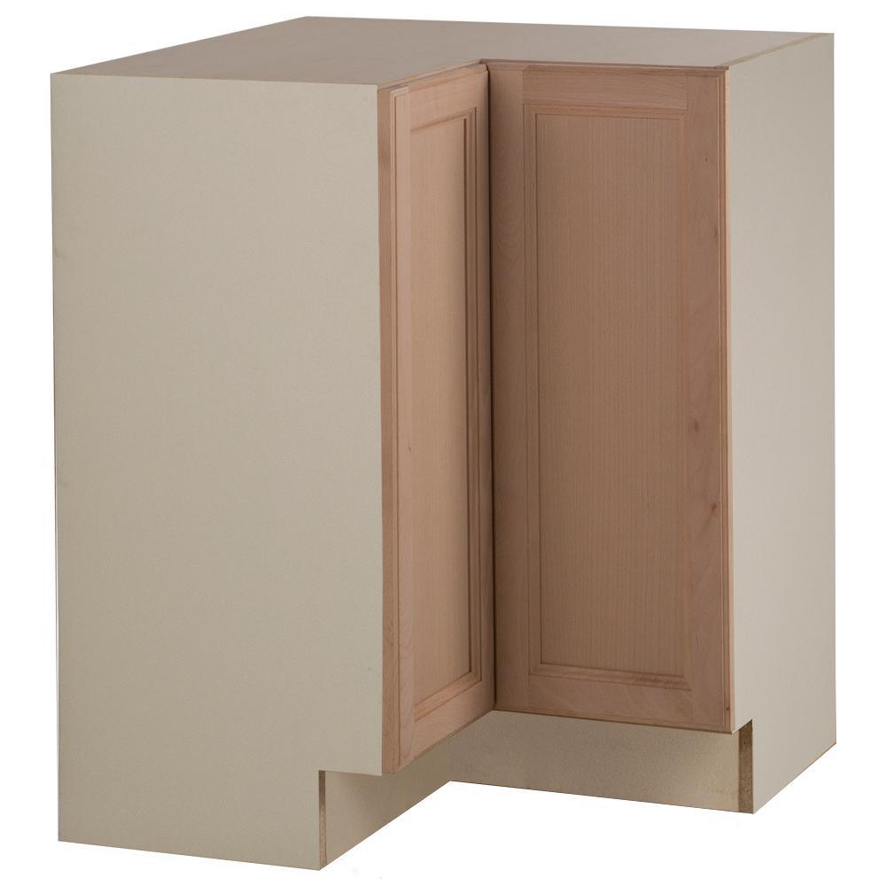 Easthaven Shaker Assembled 27.7 in. x 34.5 in. x 27.7 in. Frameless Lazy Susan Corner Base Cabinet in Unfinished Beech - Super Arbor