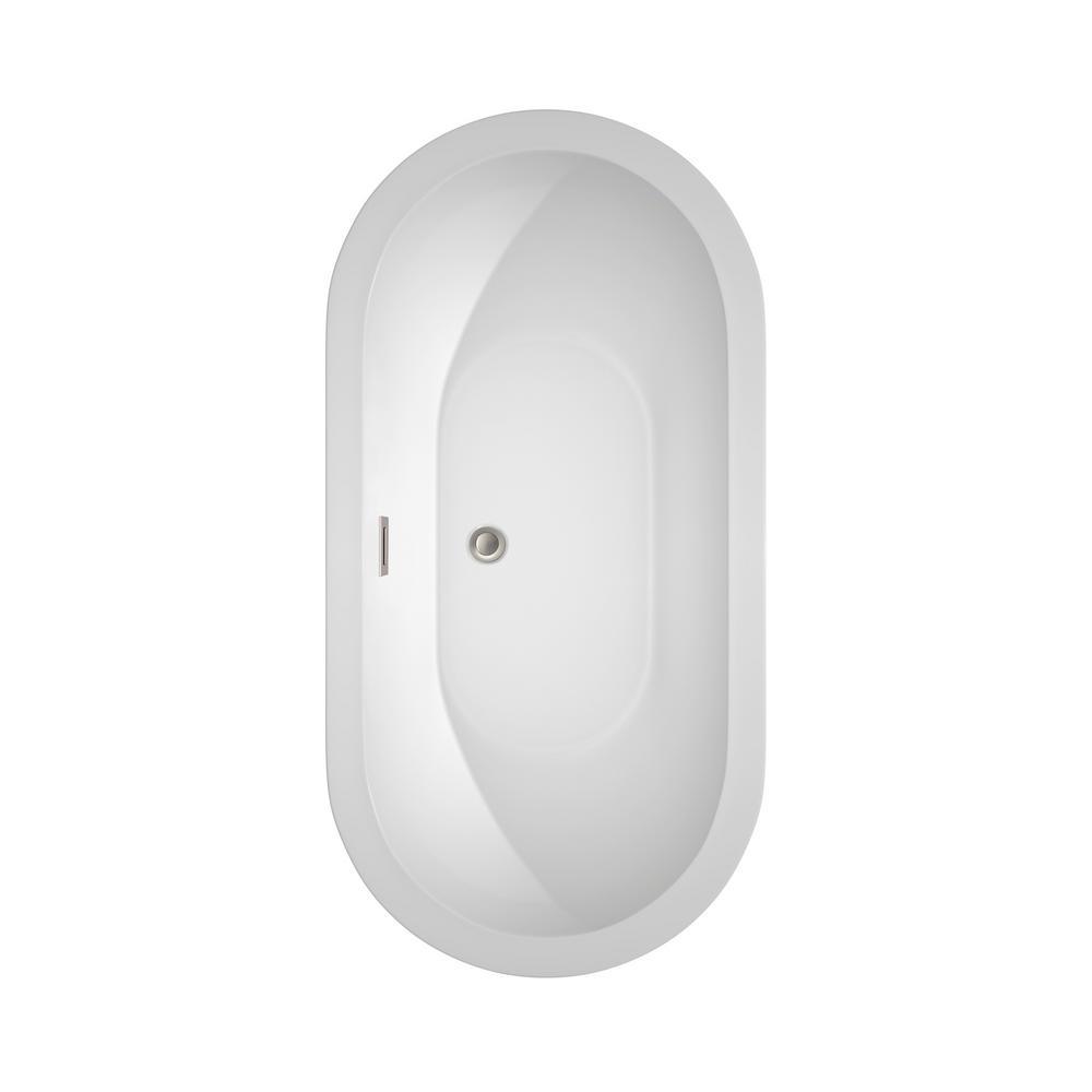 Soho 59.75 in. Acrylic Flatbottom Center Drain Soaking Tub in White with Floor Mounted Faucet in Brushed Nickel - Super Arbor
