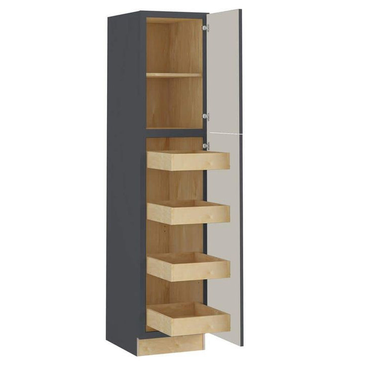 Home Decorators Collection Washington 18 in. W x 24 in. D x 84 in. H Assembled Plywood Pantry Kitchen Cabinet in Onyx with 4ROT Soft Close RH