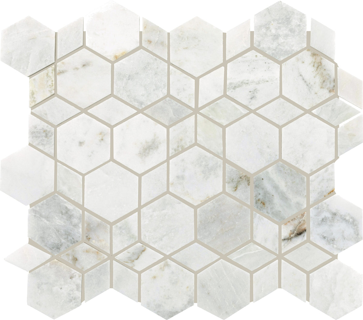Daltile Sublimity Daphne White 11-in x 12-in Honed Natural stone Mixed Marble look Hexagon Mosaic Floor and Wall Tile product image