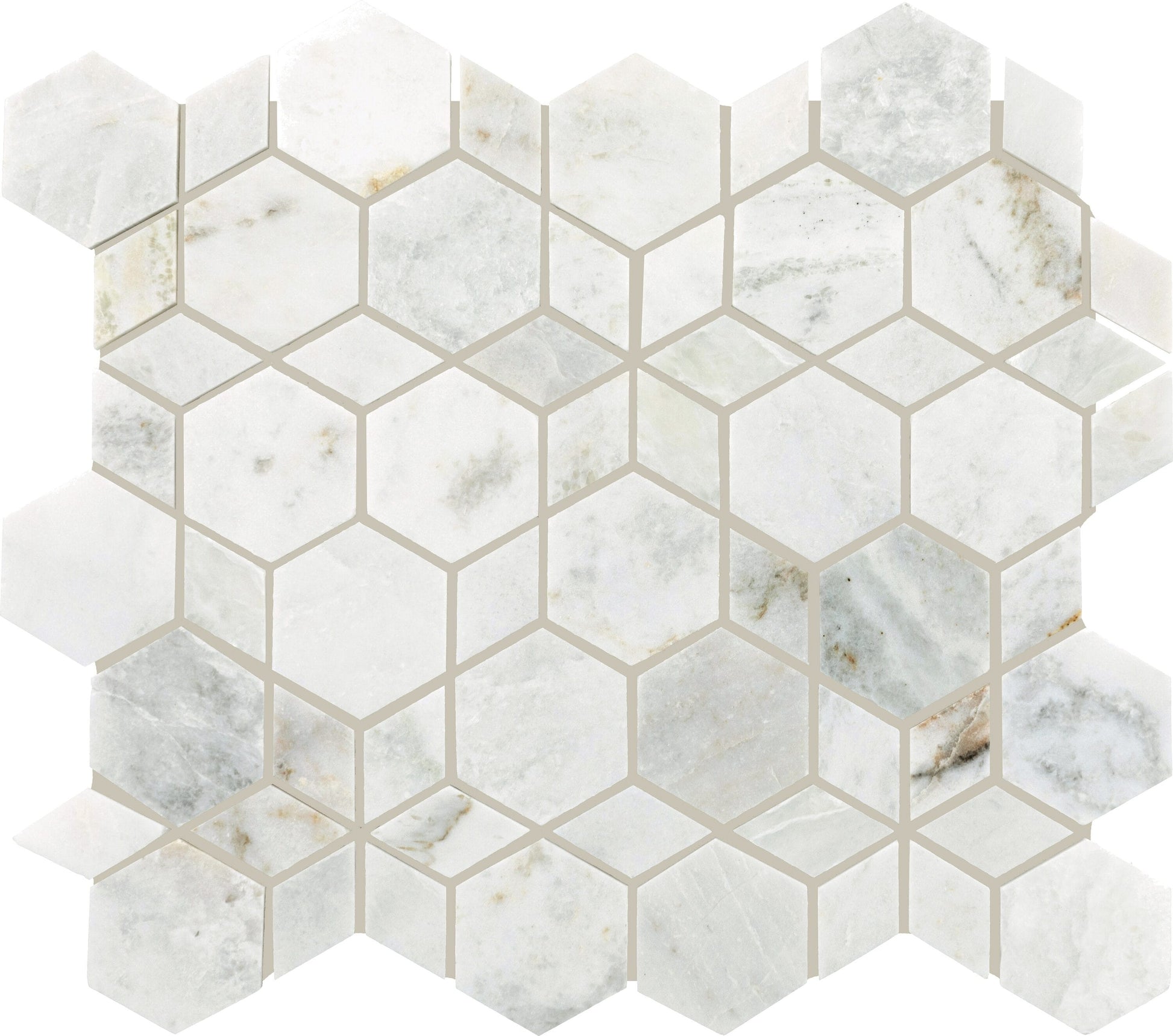 Daltile Sublimity Daphne White 11-in x 12-in Honed Natural stone Mixed Marble look Hexagon Mosaic Floor and Wall Tile product image