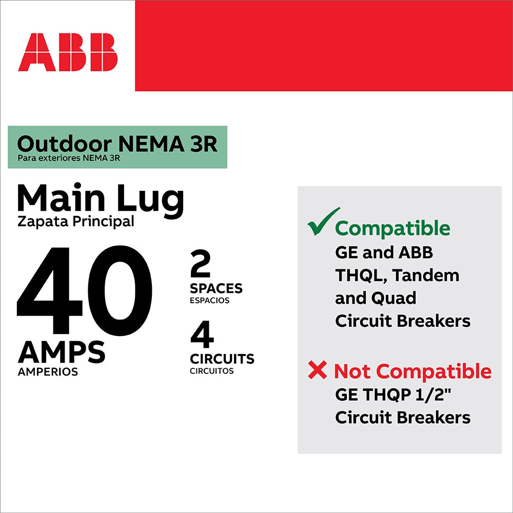 ABB ReliaHome T-Series 40-Amp 2-space load center - side view