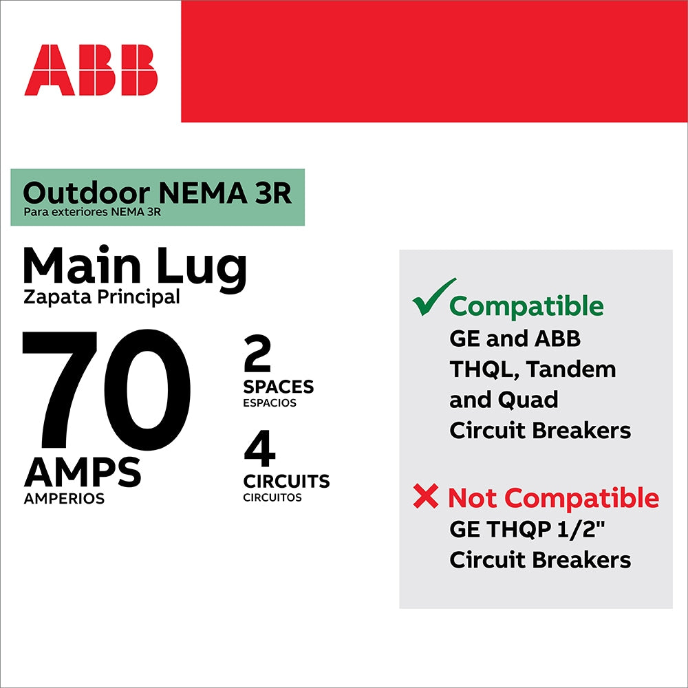 ABB ReliaHome T-Series 70-Amp 2-space load center - side view