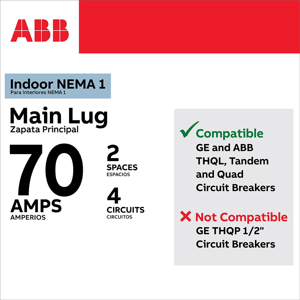 ABB ReliaHome T-Series 70-Amp 4-space load center - side view