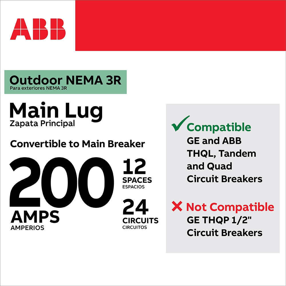 ABB ReliaHome T-Series 200-Amp 12-space load center - side view