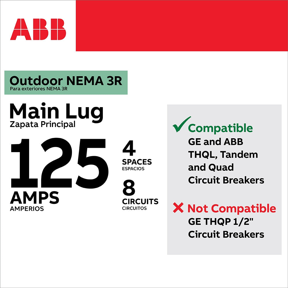 ABB ReliaHome T-Series 125-Amp 4-space load center - side view