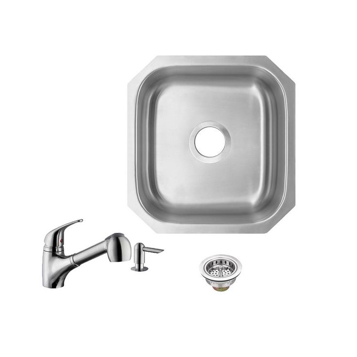 Undermount 16 in. 18-Gauge Stainless Steel Bar Sink in Brushed Stainless with Low Profile Pull Out Kitchen Faucet