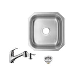 Undermount 16 in. 18-Gauge Stainless Steel Bar Sink in Brushed Stainless with Low Profile Pull Out Kitchen Faucet
