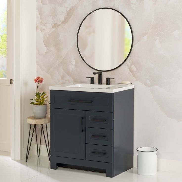 Style Selections Cauley 30-in Deep Blue Single Sink Bathroom Vanity with White Cultured Marble Top