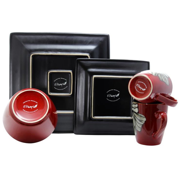 Winter Bloom 16-Piece Asian Inspired Red Earthenware Dinnerware Set (Service for 4)