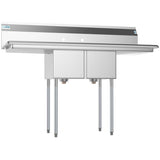 Freestanding Stainless Steel 56 in. 2-Hole Double Bowl Commercial Kitchen Sink