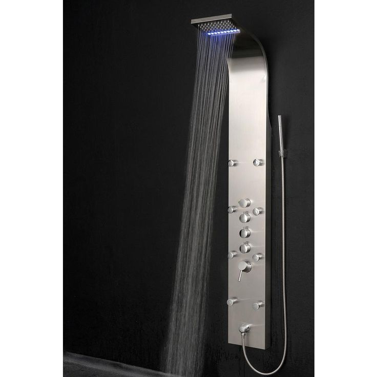 63 in. 8-Jet Shower Panel System in Stainless Steel with Rainfall Waterfall LED Shower Head and Hand Shower Wand