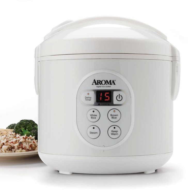8-Cup White Digital Rice Cooker in Black Control Panel