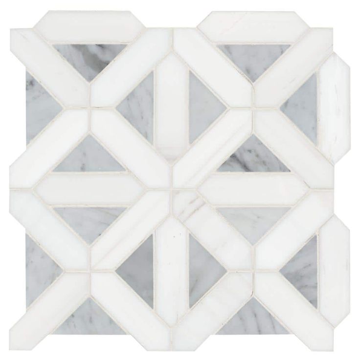 MSI Geometrica 12 in. x 12 in. x 10mm Bianco Dolomite Polished Marble Mesh-Mounted Mosaic Tile (10 sq. ft. / case)