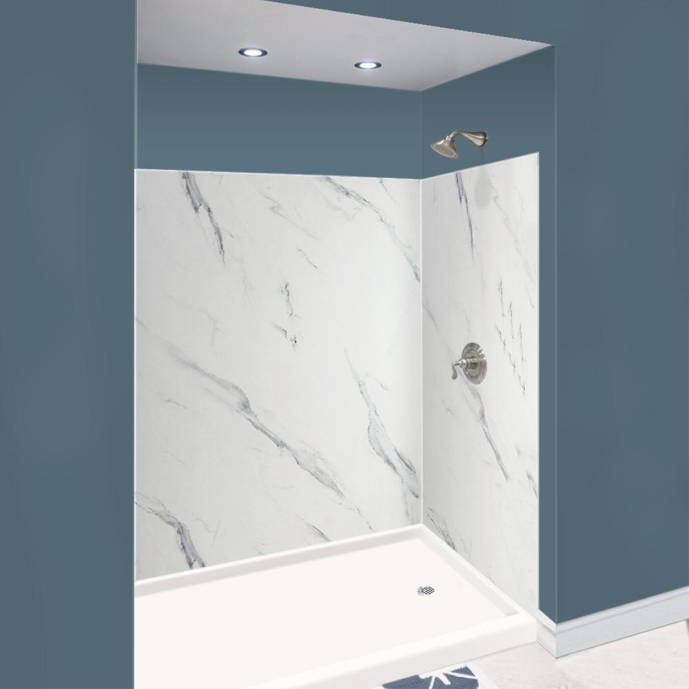 Expressions 48 in. x 48 in. x 96 in. 4-Piece Easy Up Adhesive Alcove Shower Wall Surround in Bianca - Super Arbor