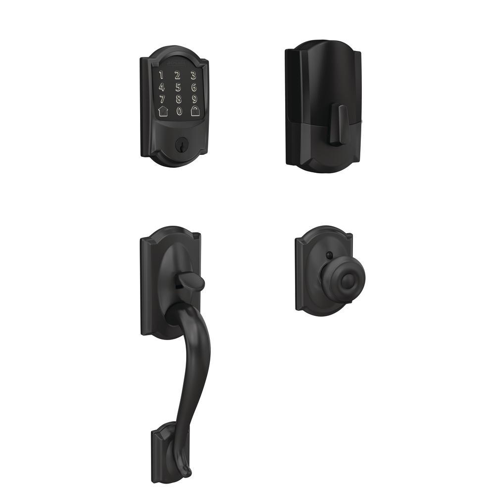 Century Encode Smart Wifi Door Lock with Alarm and Latitude Lever Handleset in Satin Nickel