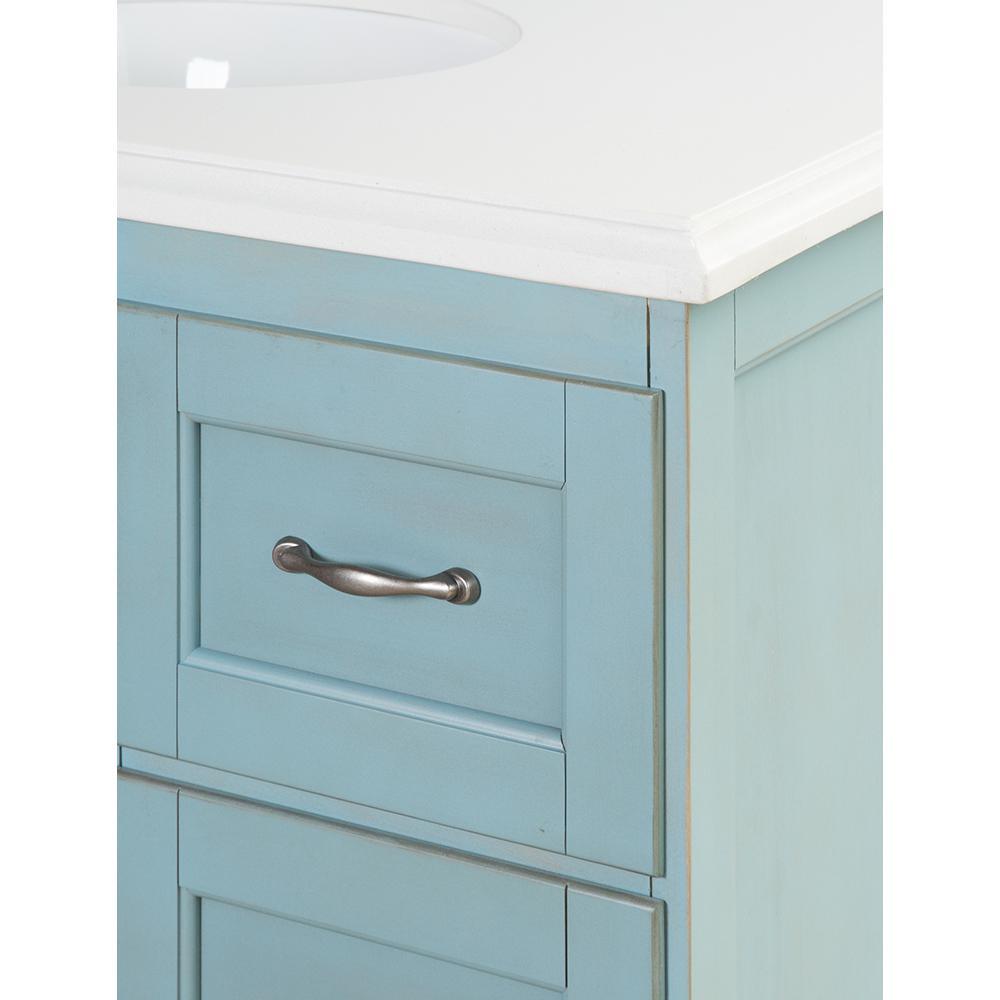 Chennai 37 in. W Single Vanity in Blue Wash with Engineered Stone Vanity Top in Crystal White with White Sink - Super Arbor
