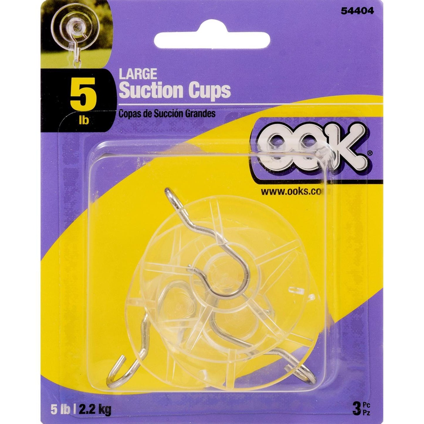 Hillman OOK Clear Suction Cup Hanging Hooks, 5 lb Capacity, 3-Pack