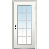 32 in. x 80 in. Classic Left-Hand Outswing 15 Lite Clear Low-E Primed Steel Prehung Front Door with Brickmould - Super Arbor