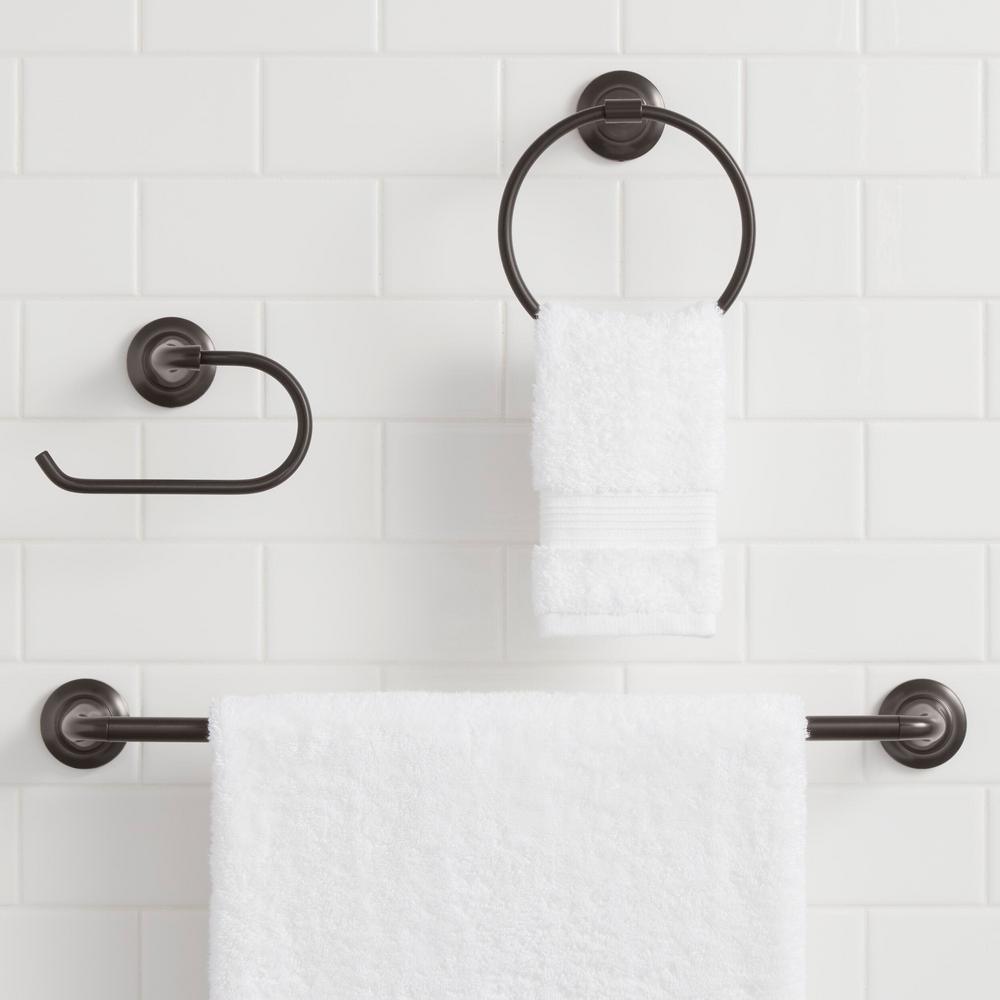 Constructor 3-Piece Bath Hardware Set with Expandable Towel Bar, Towel Ring, and Toilet Paper Holder in Bronze - Super Arbor
