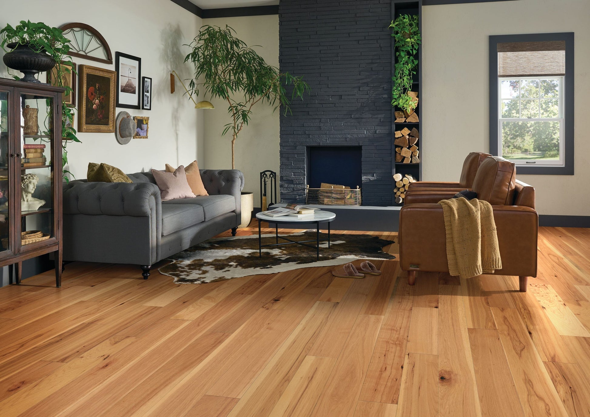 Bruce Hickory Natural hardwood flooring — installed room view
