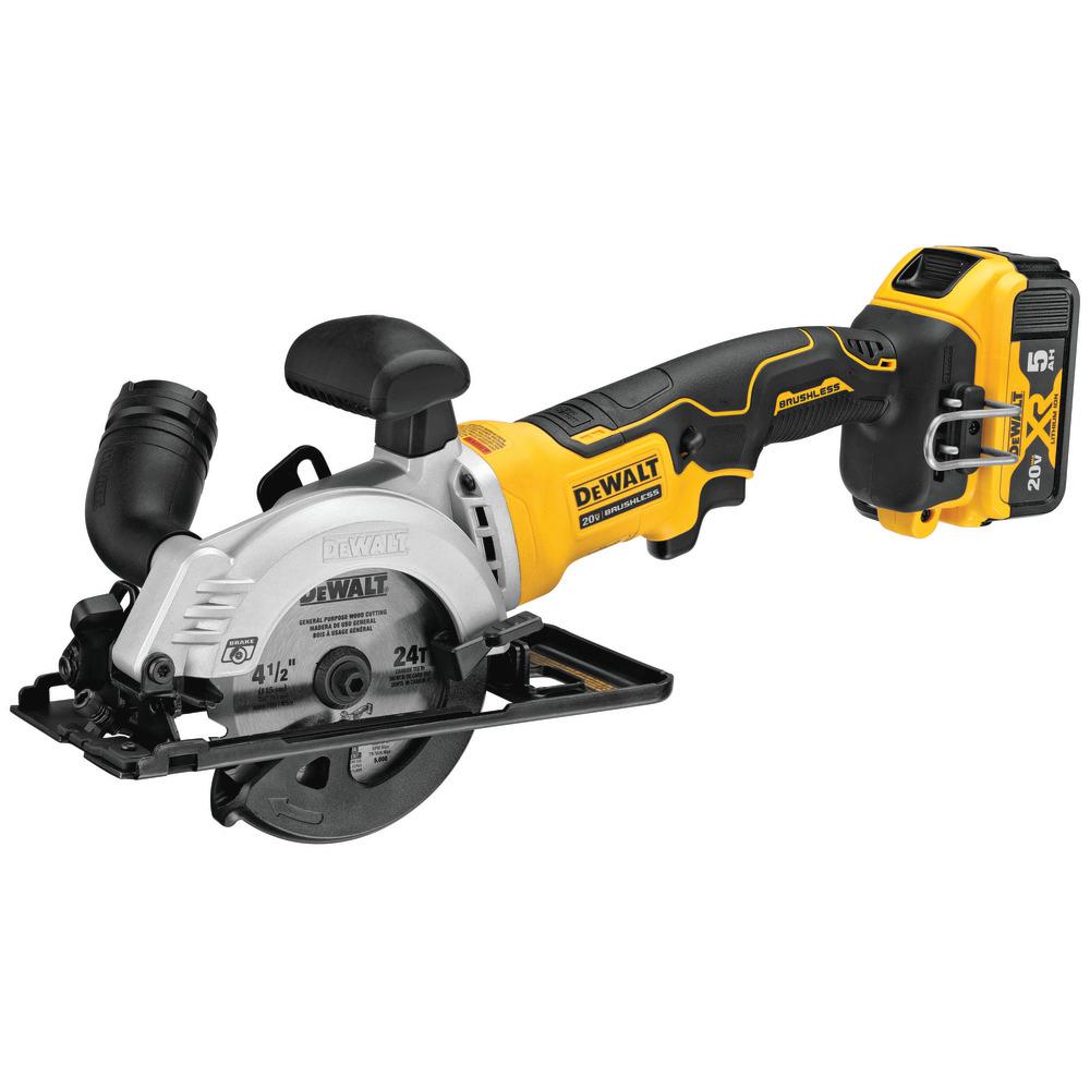 ATOMIC 20-Volt MAX Brushless 4-1/2 in. Cordless Circular Saw Kit with 5.0 Ahr Battery Pack, Charger and Bag - Super Arbor