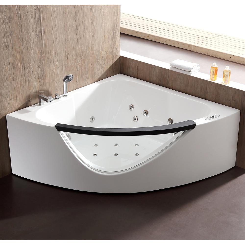 60 in. Acrylic Offset Drain Corner Apron Front Whirlpool Bathtub in White - Super Arbor