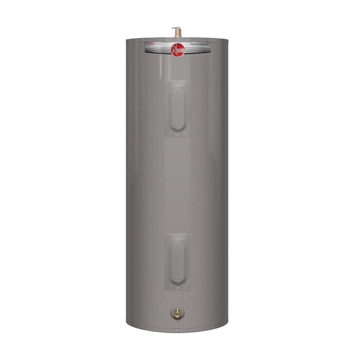 Rheem RE47S2RH95691800 47 gal. Short 4.5kW 2-Element Electric Water Heater shown centered on a square white background