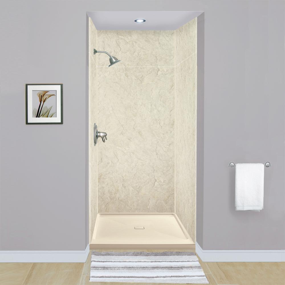 Expressions 48 in. x 48 in. x 96 in. 4-Piece Easy Up Adhesive Alcove Shower Wall Surround in Bianca - Super Arbor