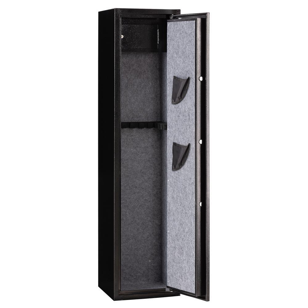 57 in. H Large Rifle Safe with Electronic and Key for Rifle Shotgun for Home, 5-Gun Cabinet with Handgun Lockbox, Black - Super Arbor