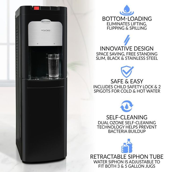 3 or 5 Gal. Water Cooler in Black with Self-Cleaning Feature