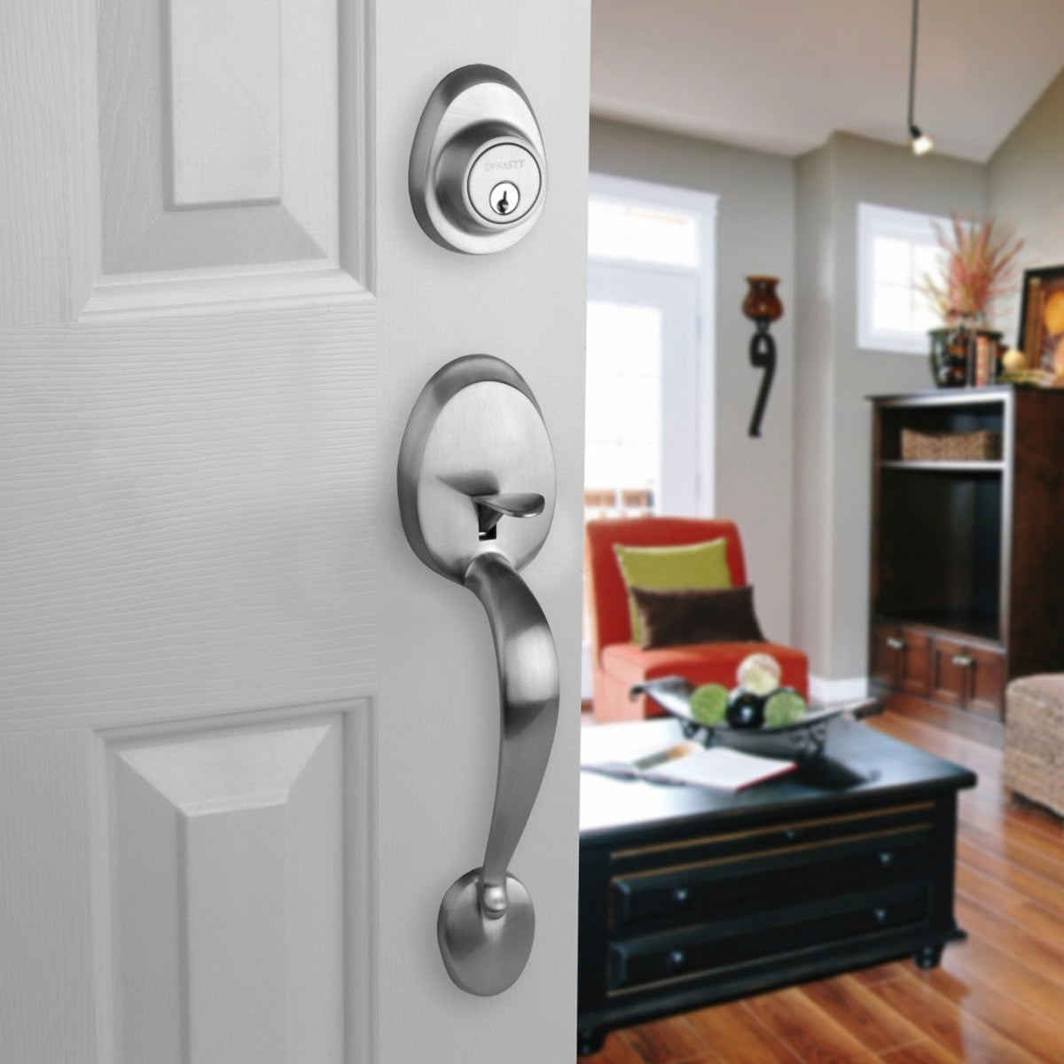 Satin Nickel Colorado Front Door Handleset with Sierra Knob