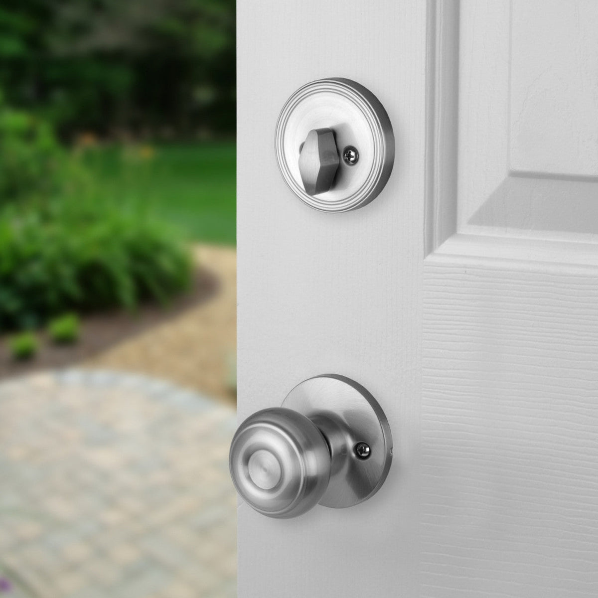 Satin Nickel Colorado Front Door Handleset with Sierra Knob