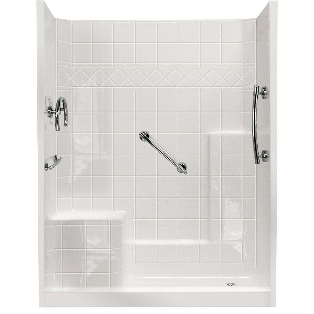 60 in. x 33 in. x 77 in. Freedom Low Threshold 3-Piece Shower Kit in White with Chrome Package Right Seat and Left Drain - Super Arbor