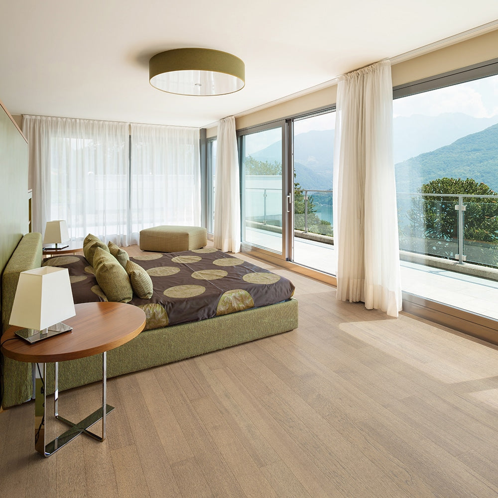 allen + roth Hickory Saddle hardwood flooring — lifestyle view