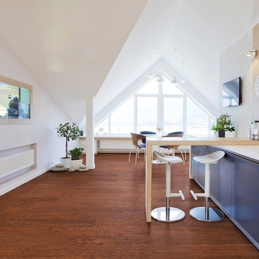 allen + roth Hickory Nutmeg hardwood flooring — detail view