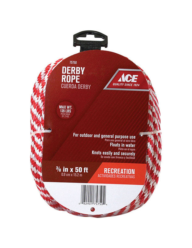 Ace 3/8 in. D x 50 ft. L Red/White Solid Braided Poly Derby Rope