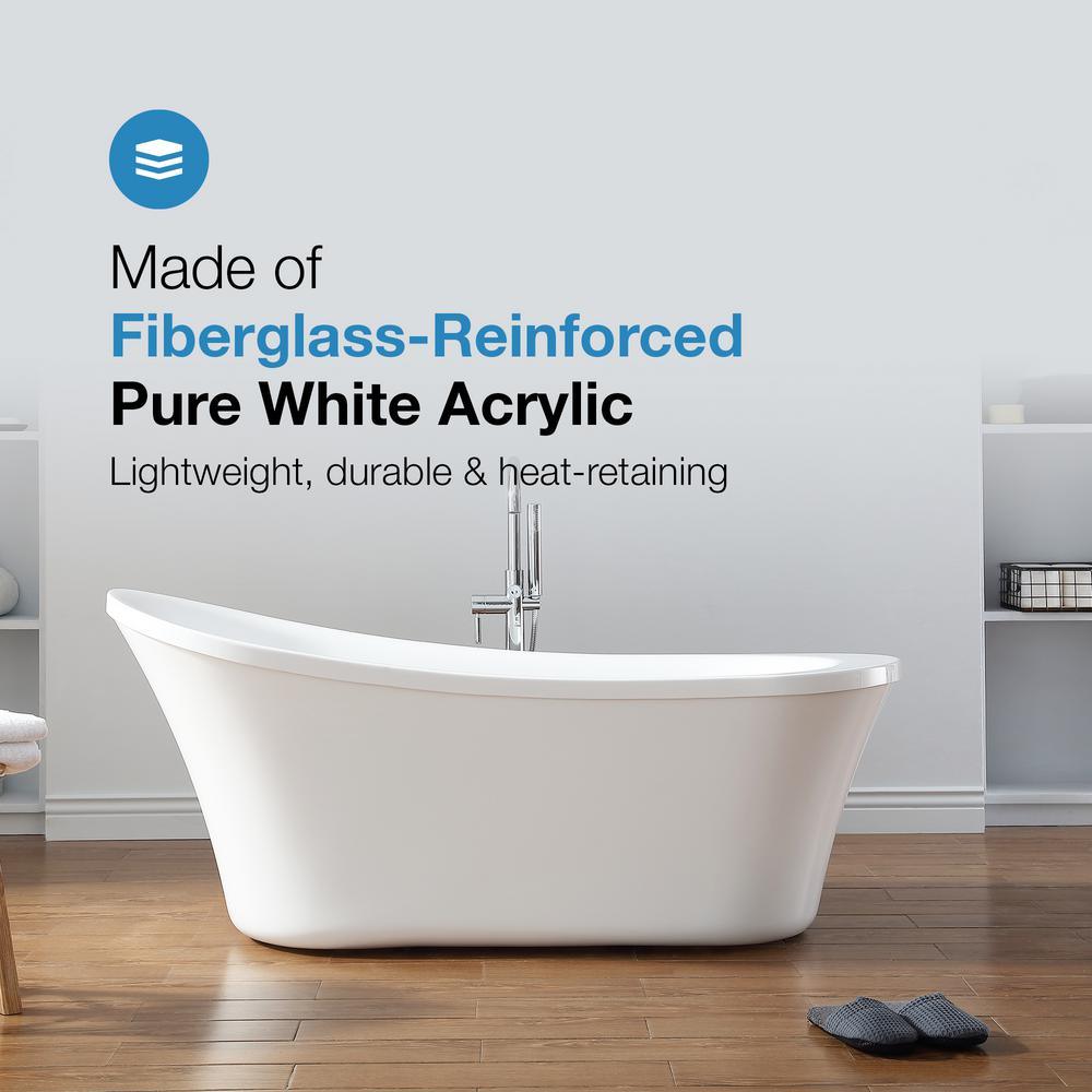 Ruby 65 in. Acrylic Double Slipper Flatbottom Freestanding Bathtub in White - Super Arbor
