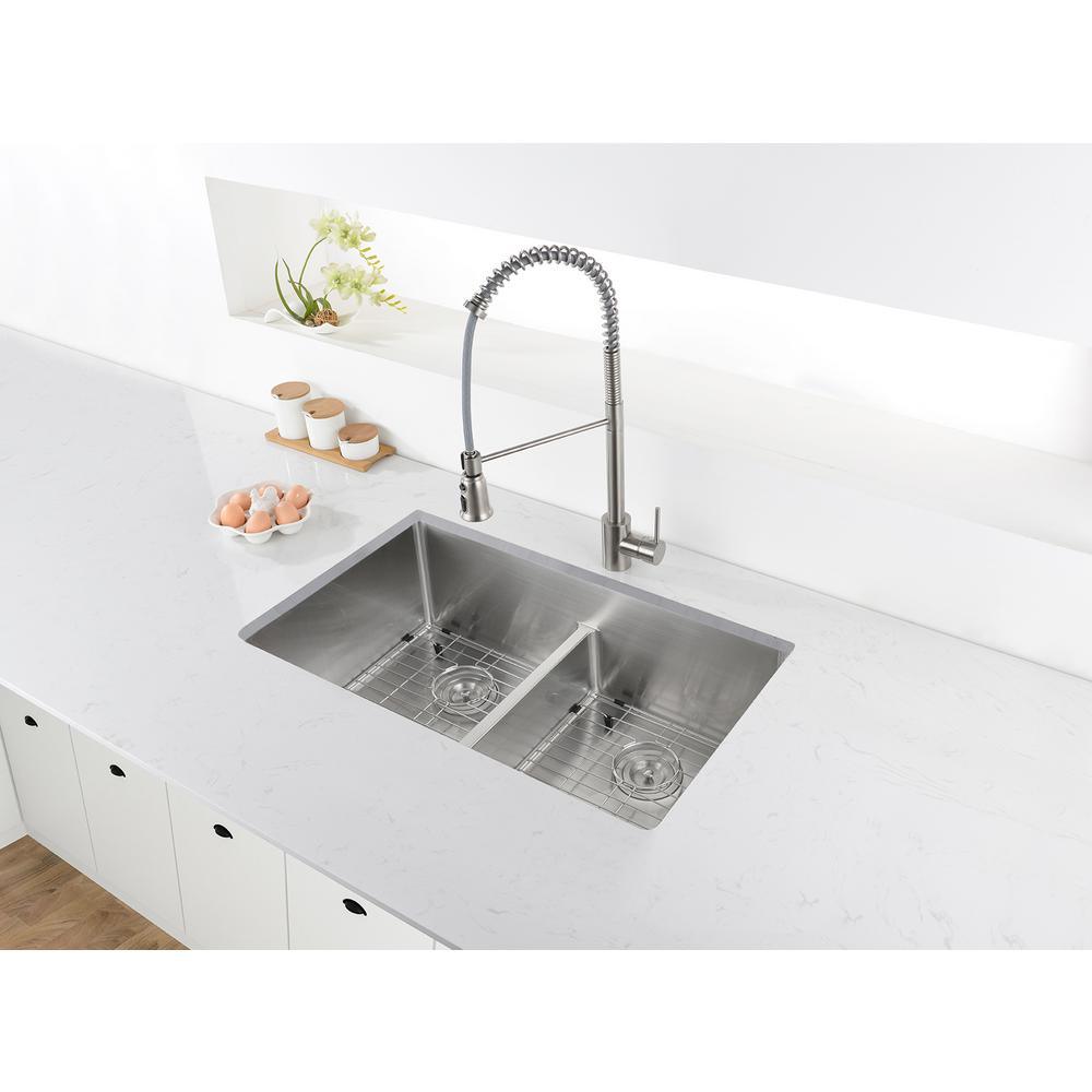 Undermount Stainless Steel 30 in. 50/50 Low Divide Double Bowl 16-Gauge Kitchen Sink - Super Arbor