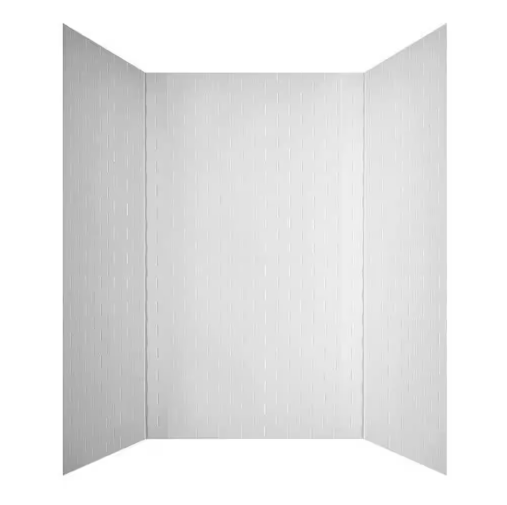 Subway Tile 60 in. W x 96 in. H x 42 in. D Three piece Glue-Up PVC Tub Surrounds Wall Panels in Gloss White
