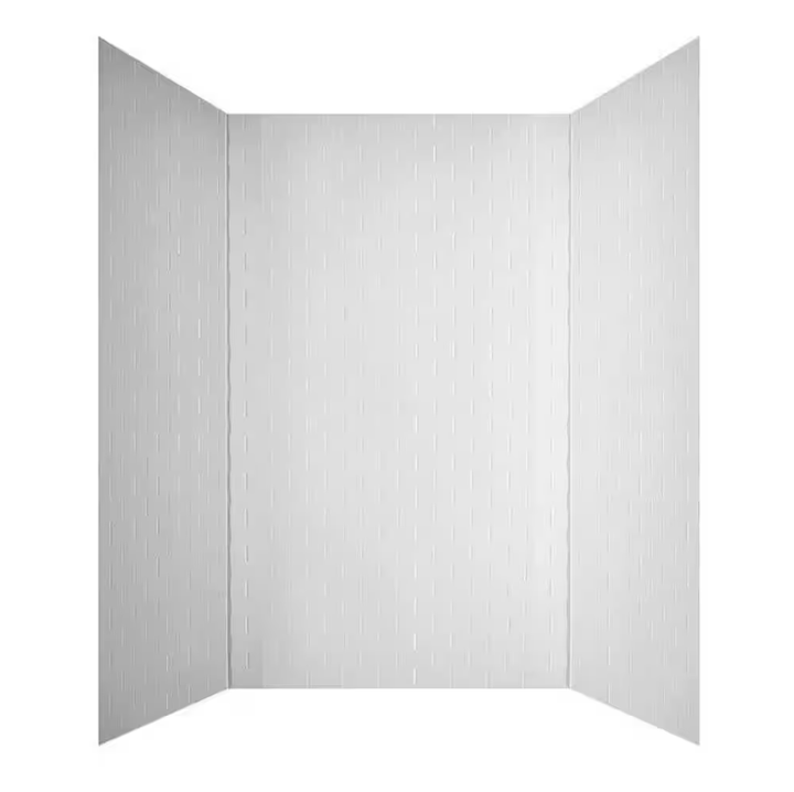 Subway Tile 60 in. W x 96 in. H x 42 in. D Three piece Glue-Up PVC Tub Surrounds Wall Panels in Gloss White