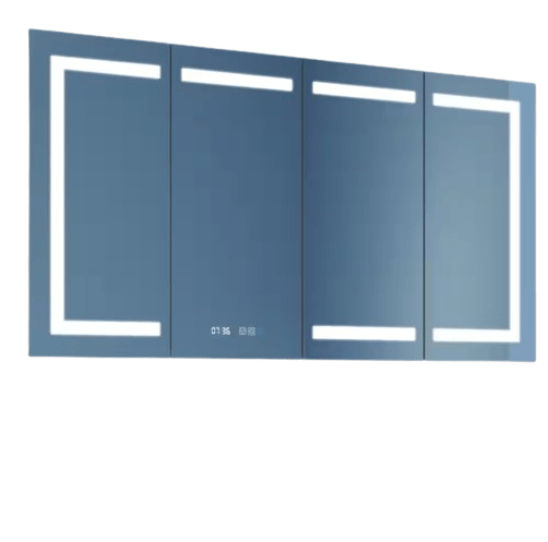 60 in. W x 32 in. H Rectangular Silver Aluminum Recessed/Surface Mount Medicine Cabinet with Mirror, LED and Clock