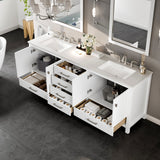 Eviva Frontier 84"W x 22"D White Double Sink Bathroom Vanity with White Carrara Marble Countertop and Undermount Porcelain Sinks