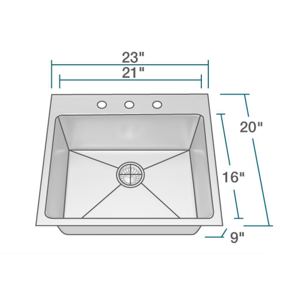 Drop-in Stainless Steel 23 in. 3-Hole Single Bowl Kitchen Sink Kit - Super Arbor