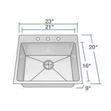 Drop-in Stainless Steel 23 in. 3-Hole Single Bowl Kitchen Sink Kit - Super Arbor