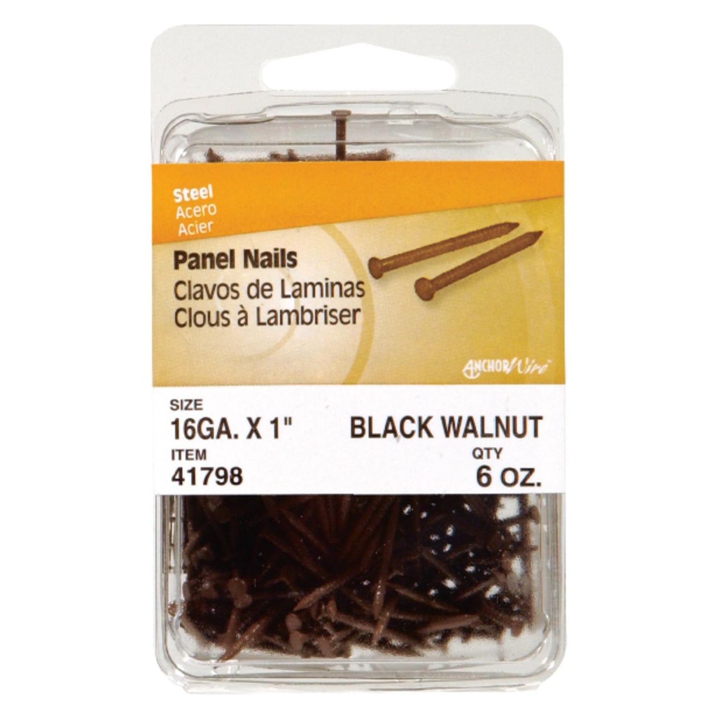 Hillman Anchor Wire 1 in. Panel Steel Nails, Flat Head, 16 Gauge, Black Walnut, 6 oz